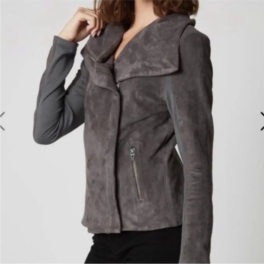 Blank NYC Gray moto Teddy Jacket suede plush coat size medium